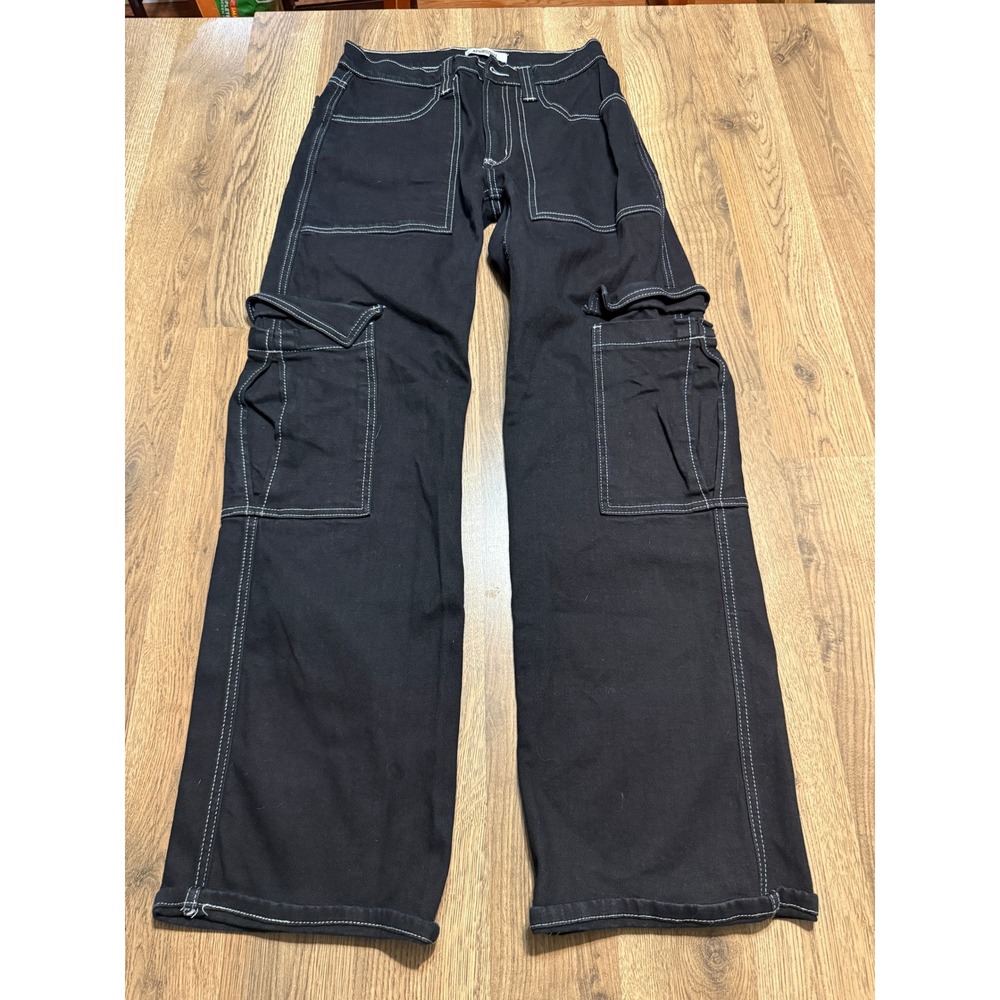 Aphrodite Pants Men Size 30x32 Black Cargo Contrast Stitch Wide Leg Pants